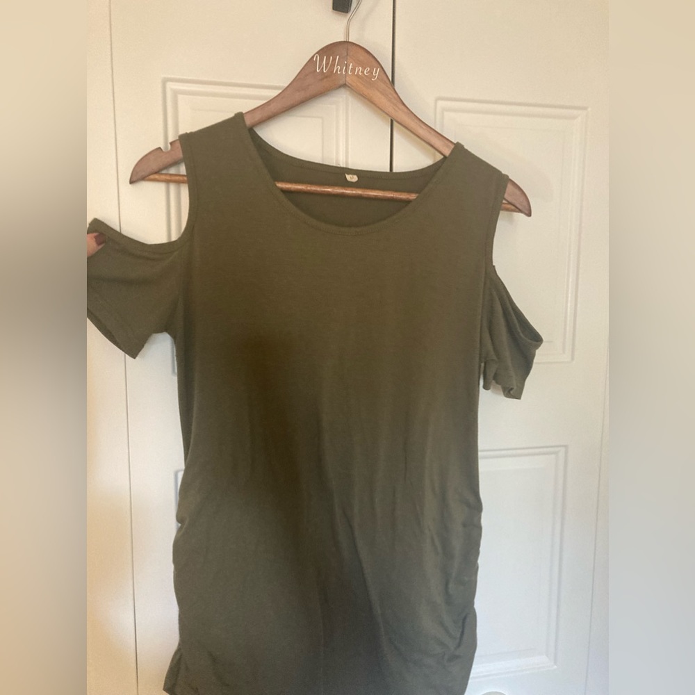 Women’s size (M) maternity, Olive Green, exposed shoulder, T- shirt